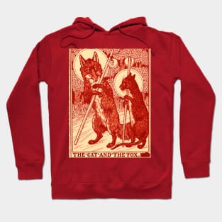 THE CAT AND THE FOX Forest Animals Red White Floral Hoodie